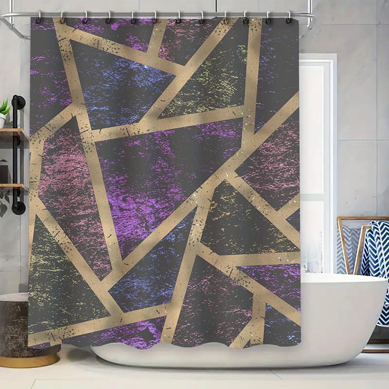 

Unique Geometric Pattern Shower Curtain Modern Waterproof Fabric Bathroom Decoration Black Purple Blue Yellow Gold Pink Decorati W60H190(CM)-1 Pcs