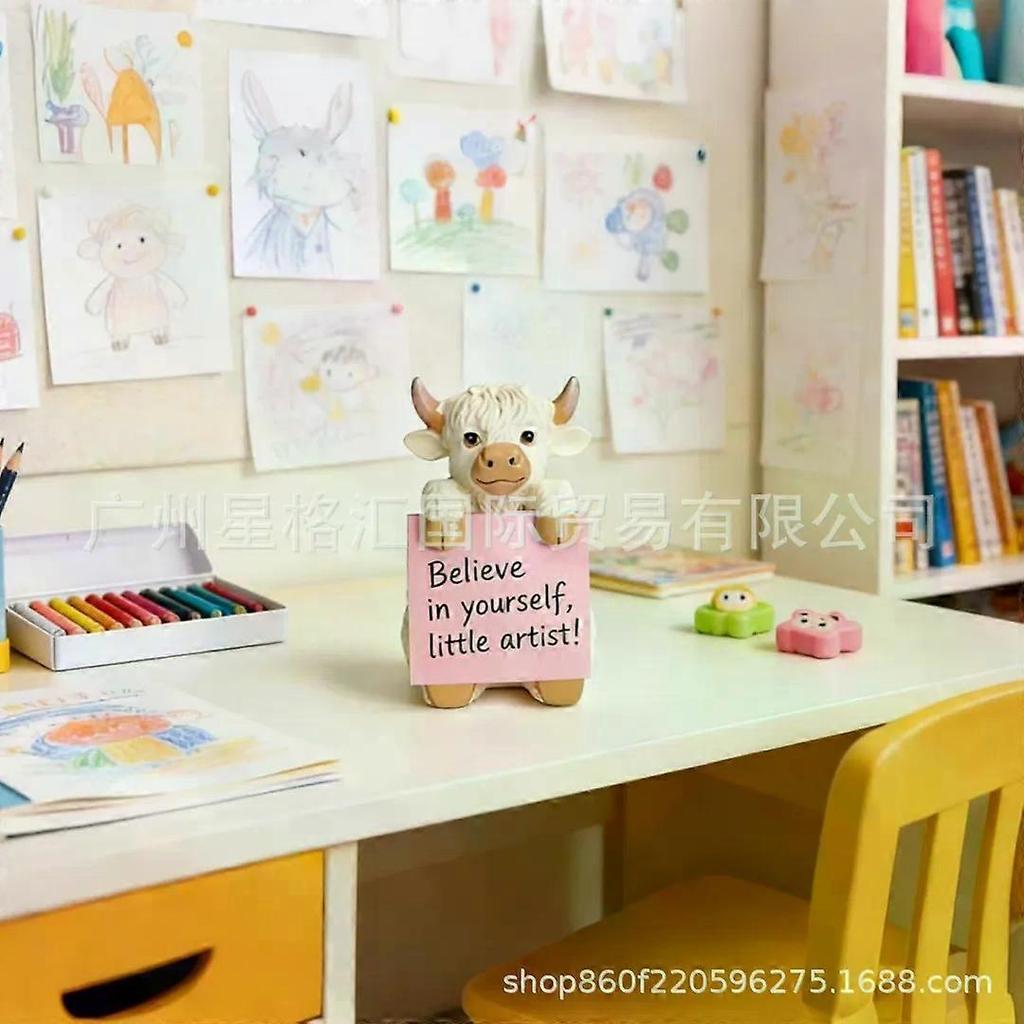 Highland Cow Pop-up Sticky Note Dispenser  Cute Resin Desk Holder with 100 Sheets 3x3 Super Sticky Notes, Handmade Farmhouse Office Decor, Ideal Gift 