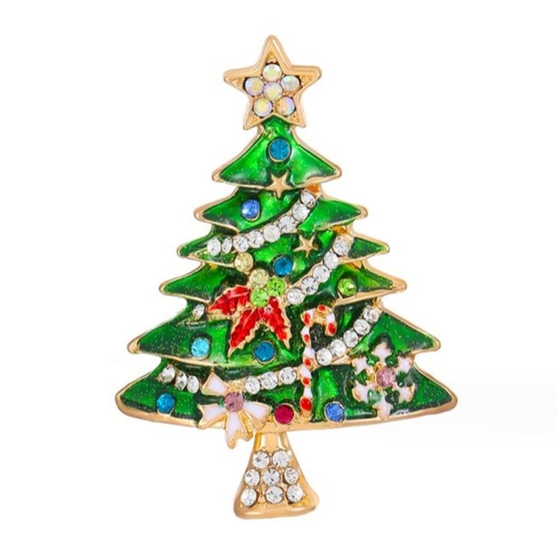 Rhinestones Christmas Crystal Jewelry Gifts Christmas Tree Pins Multi-Colored Christmas Brooch Pins Set for Women & Girl