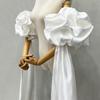 Abnehmbare Satin Große Puff-Blasenärmel Langes Schleifenband Ärmelbündchen Schulterfrei Hochzeits-Brautärmelabdeckung Für Abendkleid Fotoshooting Party