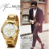 JewelryWe Men's Analog Watch Gold Stainless Steel Band White Casual Business Timepiece