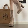 Korean Black Waterproof Table High-heeled Short Boots Women's 2026 New Autumn Versatile Retro Thick Heel Medium Tube Thin Boots