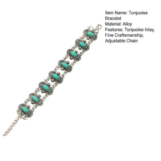 Turquoise Inlay Bracelet, Bohemian Style Distressed Bracelet, Adjustable Chain Hollow Carved Bracelet, Casual Boho Bracelet for Jewelry Gift