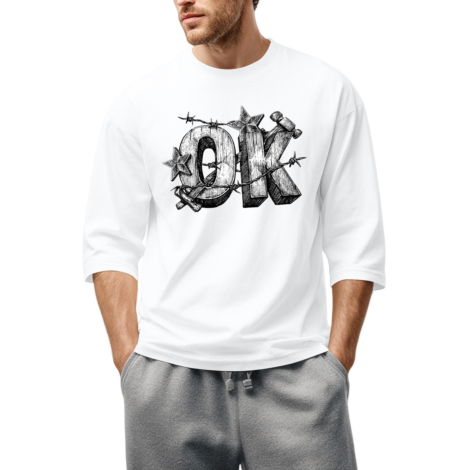 Мужская повседневная модная футболка с круглым вырезом и рукавом три четверти XXXL белый 1660₽