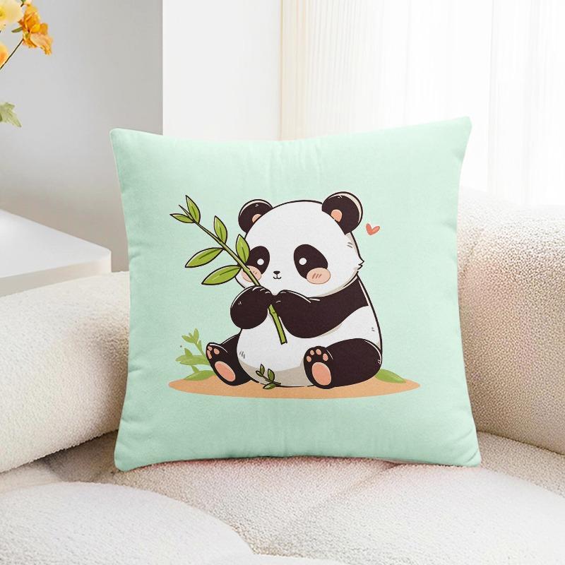 Bamboo Panda Print Decorative Pillowcase Bedroom Living Room Square Cushion Pillowcase