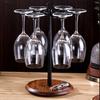 Wine Glass Rack, Tabletop Wine Glass Rack, Standing Countertop Organizer, Metal Wine Glass Rack with Wooden Base, Holds 6 Glasses (Black)