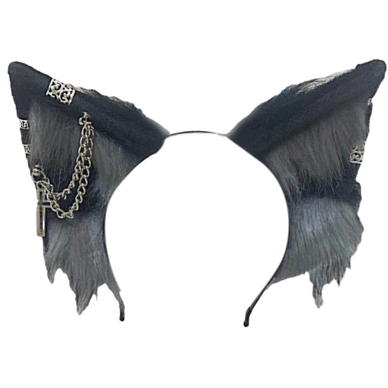 

Lovely Cat Ear Shape Hair Hoop Cosplay Anime Character Hairband with Dangle Chain Cosplay Headband for Teens Woman 1