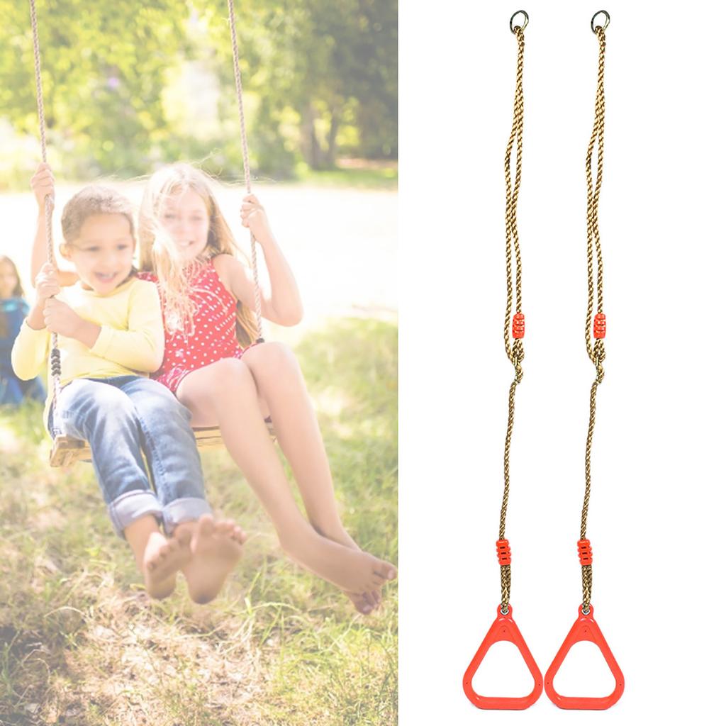 A Pair of Adjustable Plastic Children Swing Gym Fitness Exercise Sports Hanging Ring with Rope Red