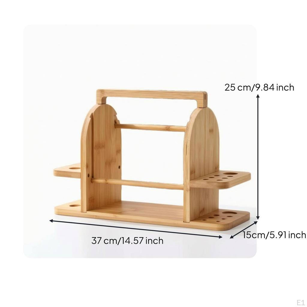 Wooden Yarn Holder with Tool Holes Double Rod Desktop for Knitters, Crocheters,