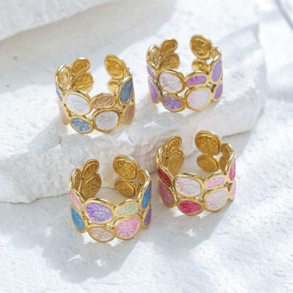 Gold-plated Oil Dripping Ring Colorful Colorful Ring Geometric Pattern Ring Wedding Gifts