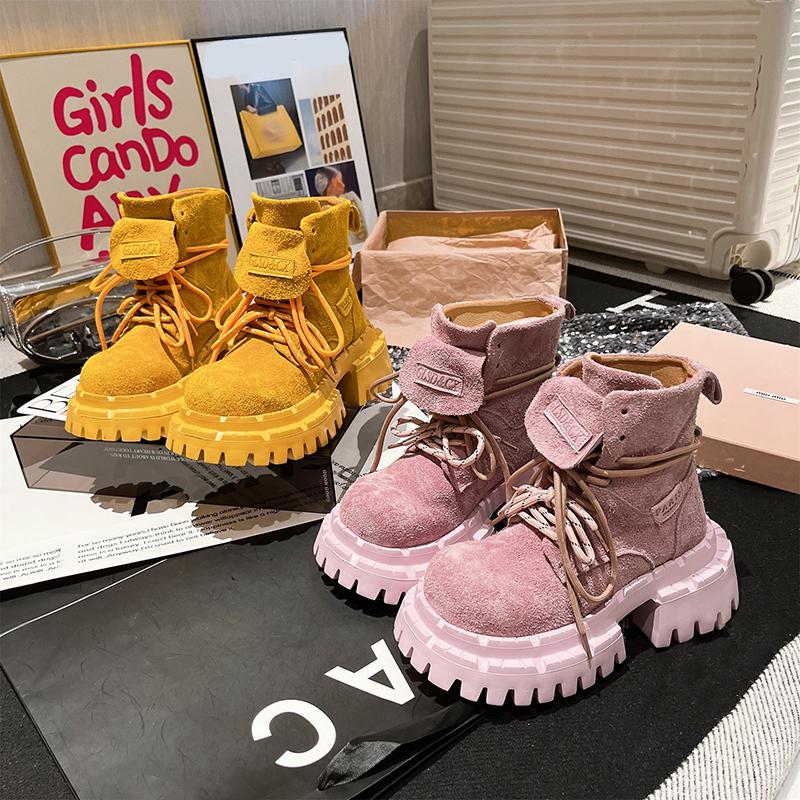 Ankle Boots Women Flats Platform Shoes Fashion Winter Boots Suede Cozy Chelsea Botas