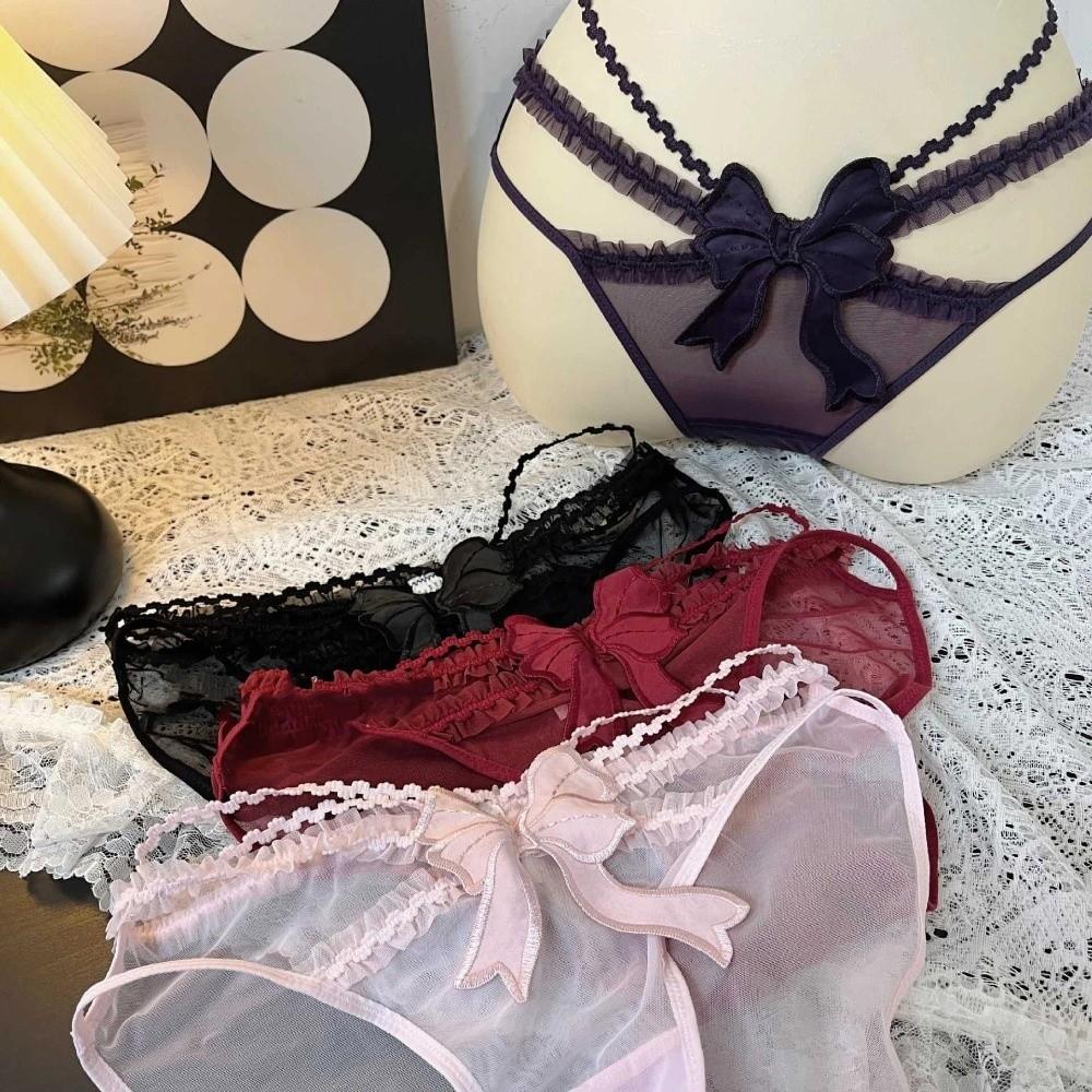Mesh Women Underwear Hollow Bow Lace Panties Female Lingerie Lace Briefs  Lady