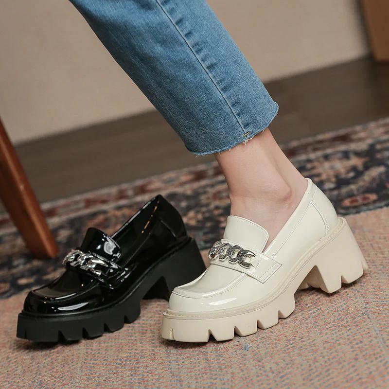 Fashion Luxury Shoes Women Heels Platform Heels Chain Designer Shoes Woman Pumps Black Sneakers Patent Leather Women's Loafers Heel Shoe