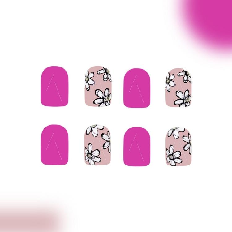 24 Stuks Korte Vierkante Press-On Nagels Bloemen Nepnagels Acryl Nagels Glanzend Volledige Dekking Plaknagels voor Vrouw