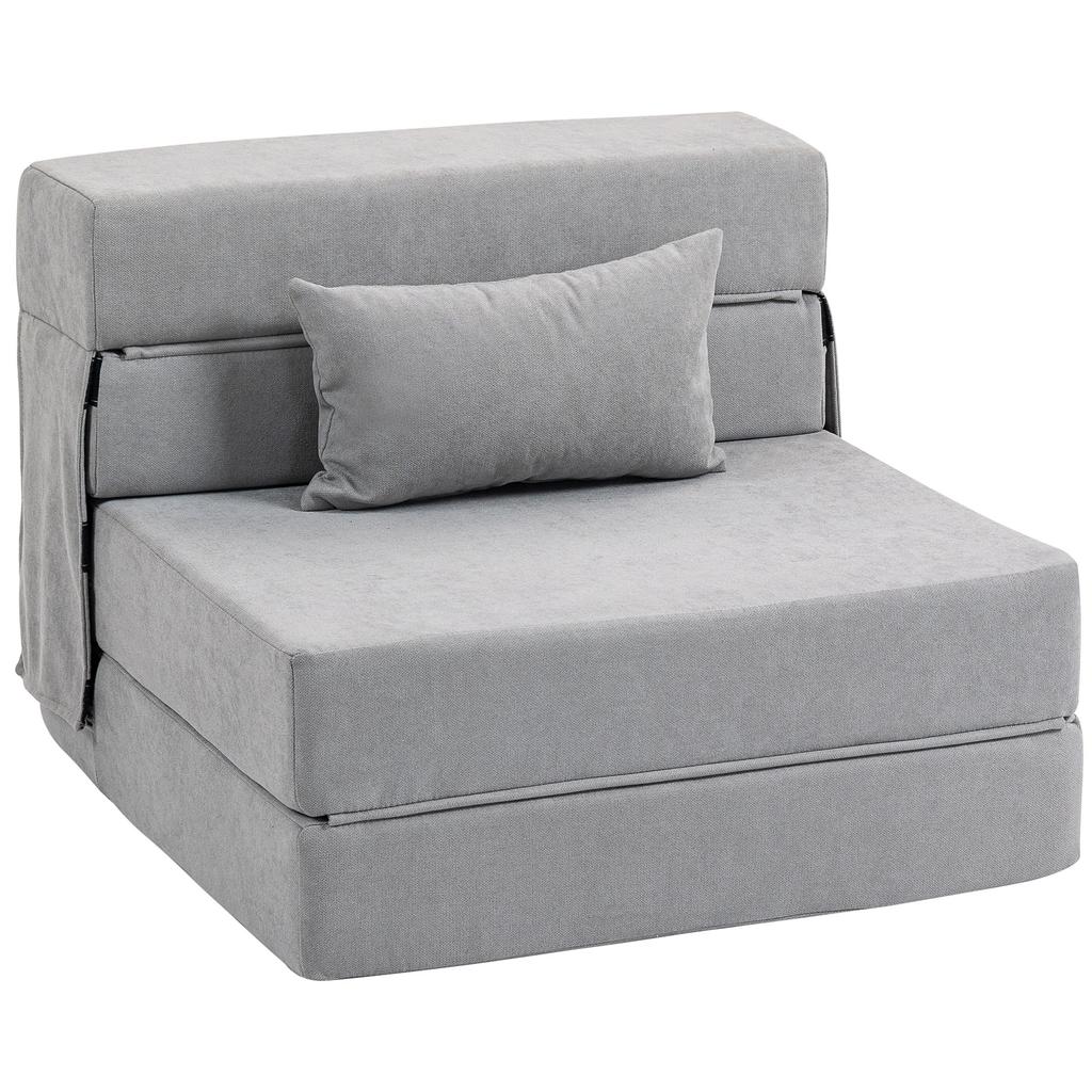 Floor Sofa, Upholstered Couch, Convertible Into Mattress, Foam, Cushion, Light Grey