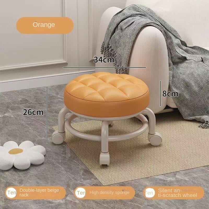 360 Rotating Low Stool with Wheels PU Leather Low Stool Home Pulley Low Stool Sofa Stool Small Chair for Nail Salon Pedicure SPA