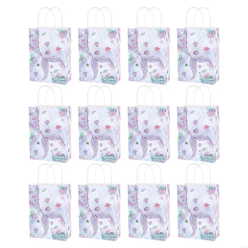 12 Pieces Mermaids Party Bags with Handle for Easy Carrying Gift Packaging Bags 6XDE