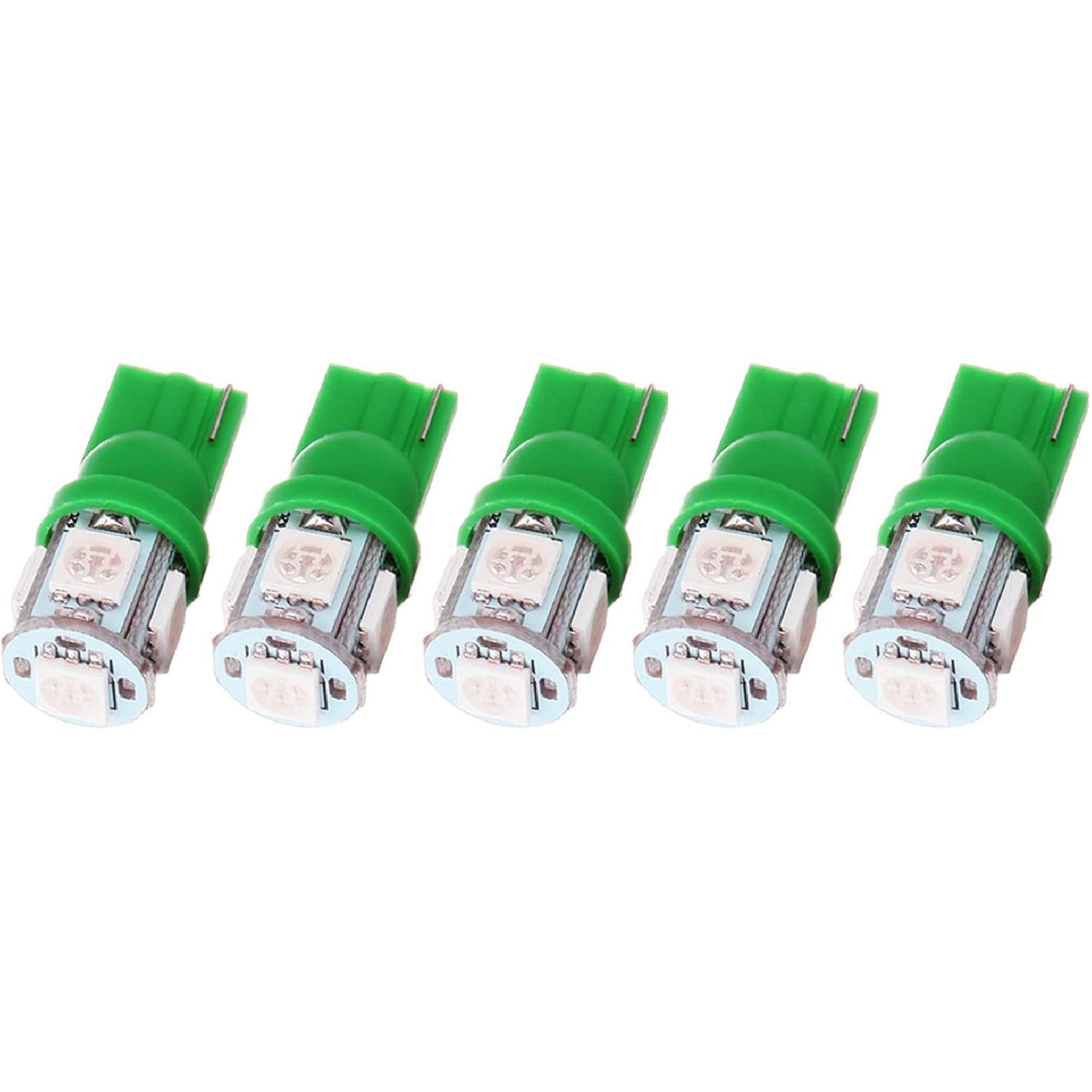 

cciyu 194 Extremely Bright:LED Bulbs T10 5-5050-SMD Light Lamp License Plate Light Lamp Wedge T10 168 2825 W5W Green Pack of 5