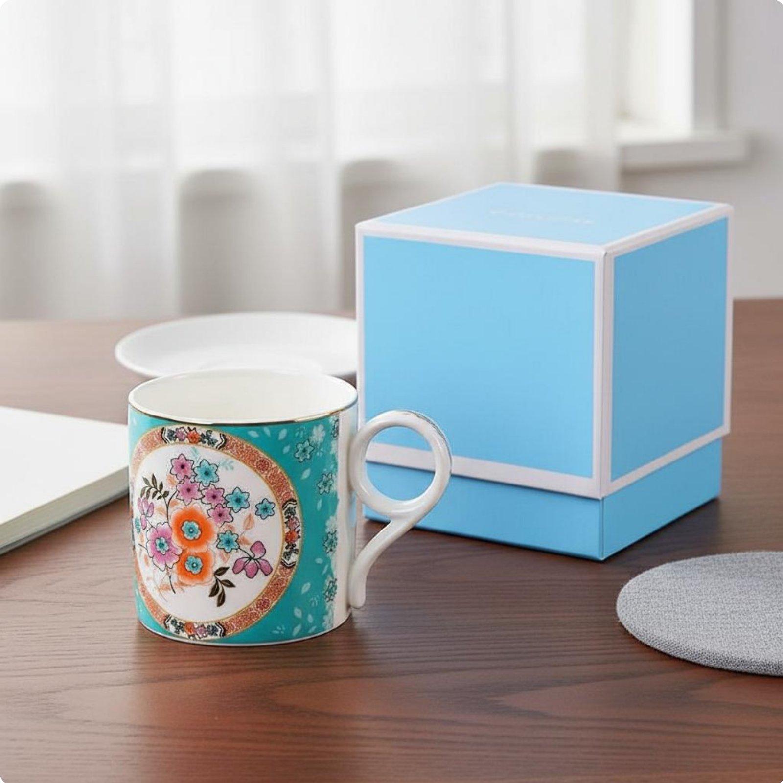 Bone China Mug Elegant Design Bone China Tea Mug Floral Coffee Mug Lightweight Drinkware Gift Box Included for Gifting зелёный