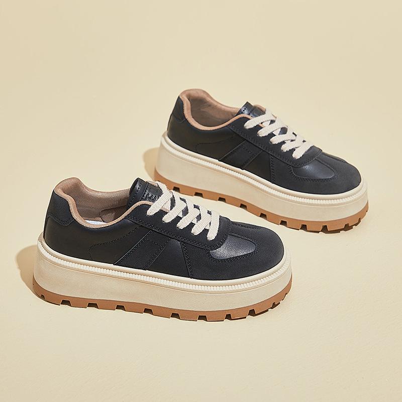 

Женские кроссовки на толстой платформе, повседневные кроссовки из искусственной кожи для женщин, нескользящие кроссовки на шнуровке, удобные теннисные туфли на весну и осень 37