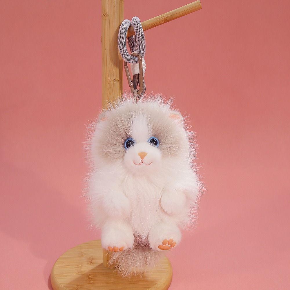 PP Cotton Plush Doll Pendant Soft Long Hair Cat Keyring Puppy Cat Plush Keychain  Girl