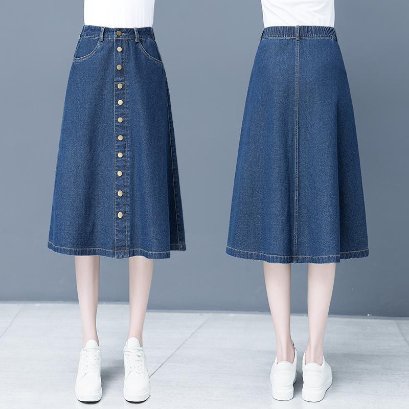 New Arrival Women's Elastic Waist A-Line Denim Skirt - Slimming & Versatile Mid-Length for Early Autumn