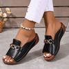 Large size summer new women's thick-bottomed cool slippers metal buckle decorative slippers women