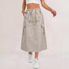 Women's Casual Long Cargo Skirt with Drawstring Waist and Pockets Lightweight Comfortable Workwear Style Skirt for Everyday Use