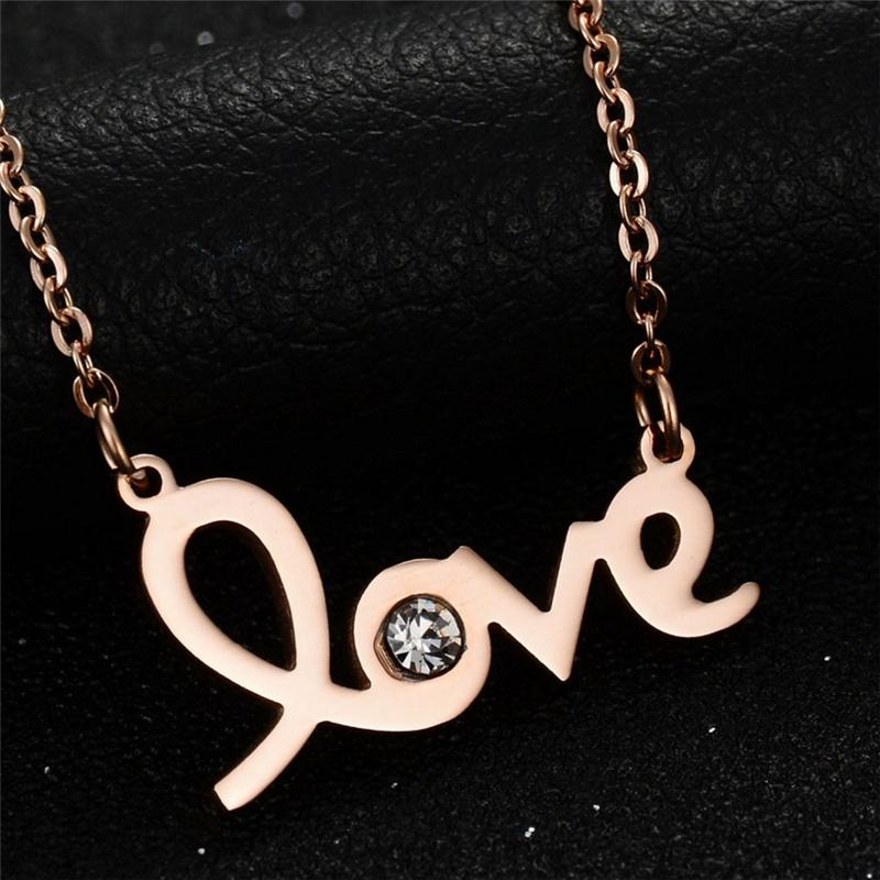 

Ожерелье с полым любовным письмом и стразами, титановая сталь, розовое золото, короткие летние аксессуары розового золота