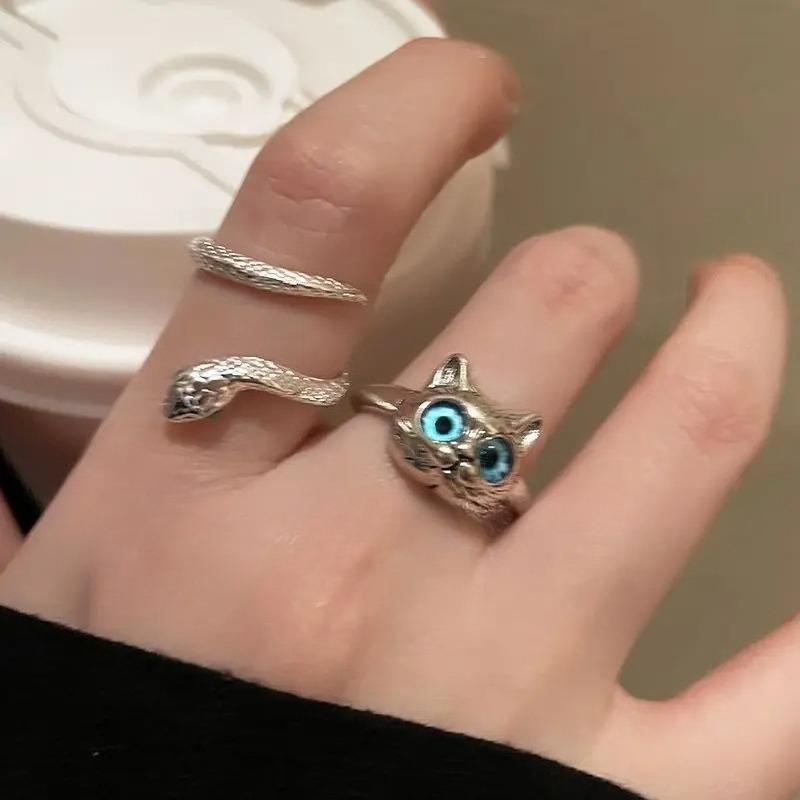Fashion Y2k Accessories Open Ring Star Zircon Crystal Rings for Women Girls Double Layer Aesthetic Grunge Jewely Set