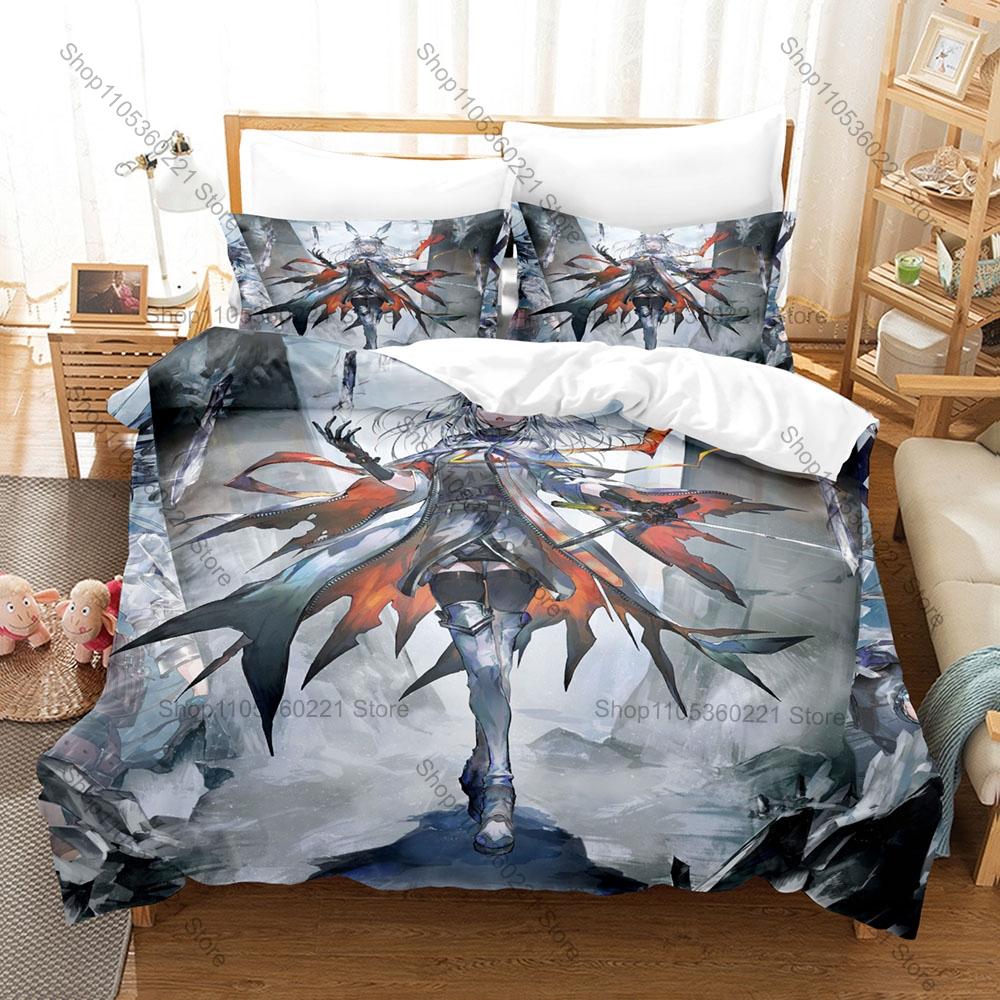 Cool Arknights Anime Game Duvet Cover + 2 Pillowcases 3D Operator Print Polyester Bedding Teen Gaming Bedroom Decor