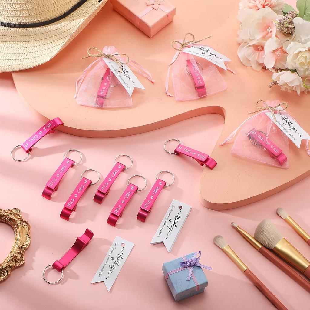 Maxcheck 50 Sets Baby Shower Bottle Opener Favors for Guest Includes It's a Girl Keychain Pink Bottle Opener Aluminum Keychain Baby Shower Thank You