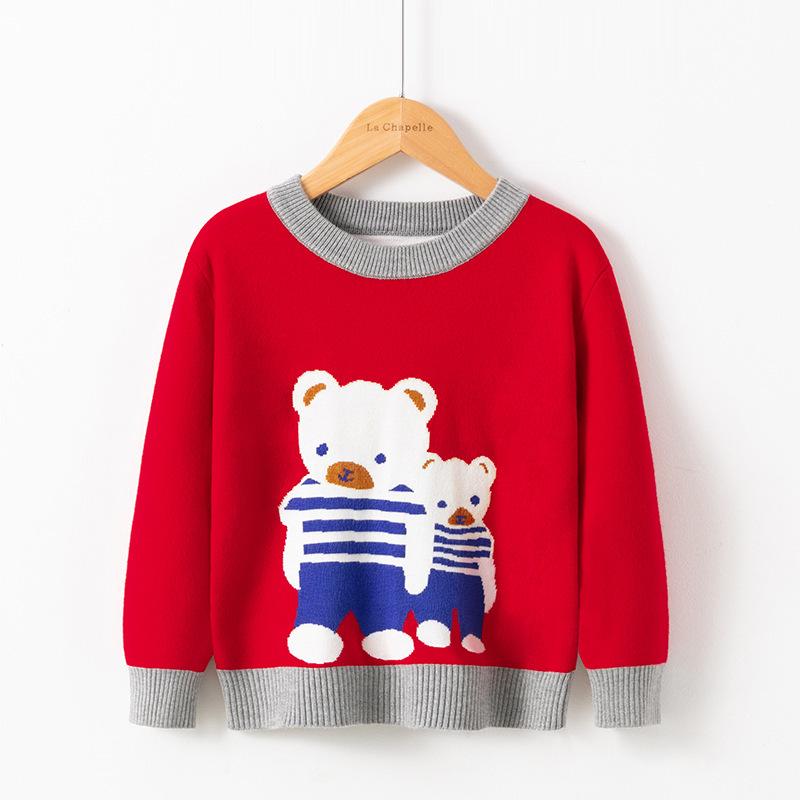 Children's New Autumn/Winter Double-Layer Knitwear Boys' and Girls' Warm Knitted Sweaters Pullover Cartoon-Printed Sweaters Base Layer Sweaters
