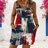 Women Plus Size Red Blue White Star Printed Sleeveless Ring Strap Scoop Neck Loose Romper With Pockets