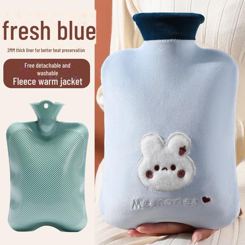 Plush Rabbit Fur Water-Filled Hand Warmer Bag - Thickened PVC Cartoon Design