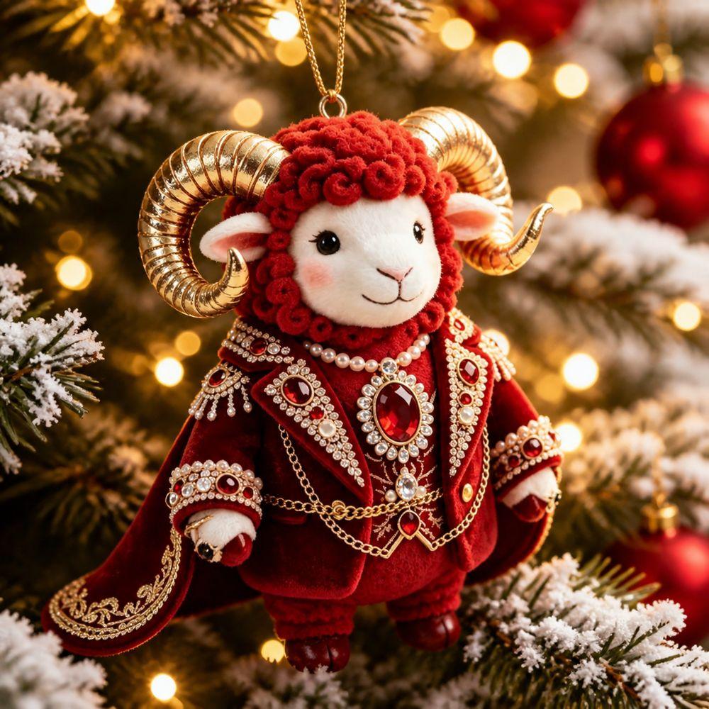 Künstlicher Strass Ziegen Hängeornament 2D Flacher Ziegen Taschenanhänger Weihnachtsbaumschmuck