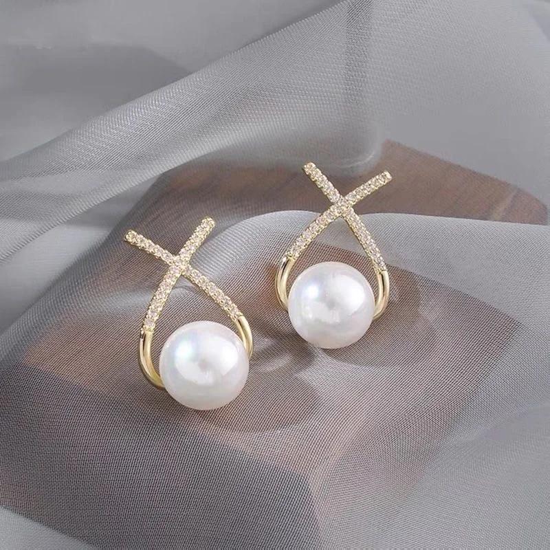 New Cute Pearl Studs Hoop Earrings For Women  Color Eardrop Minimalist Tiny Huggies Hoops Wedding Fashion Jewelry Gift