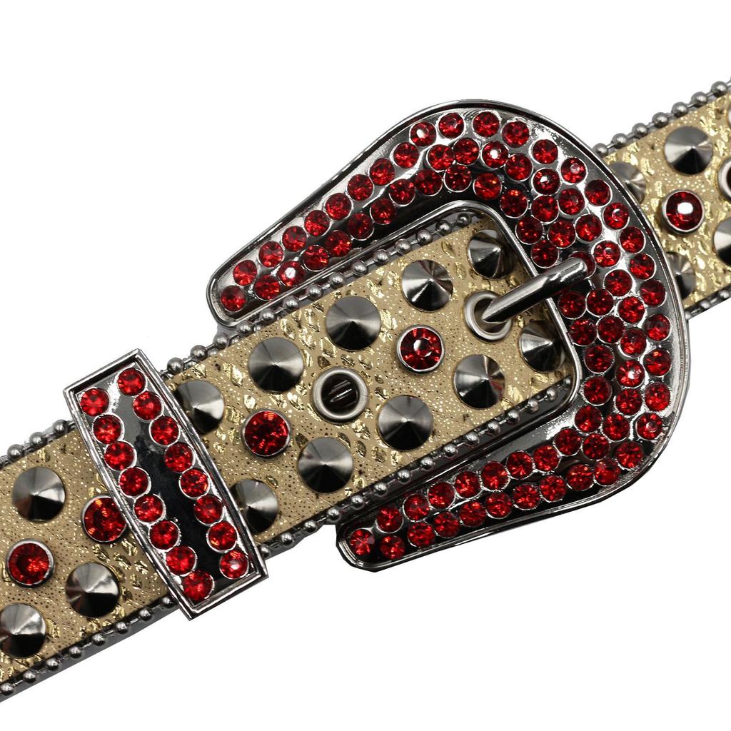 Men's Hip Hop Punk Rhinestone Belt with Rivet Alloy Buckle