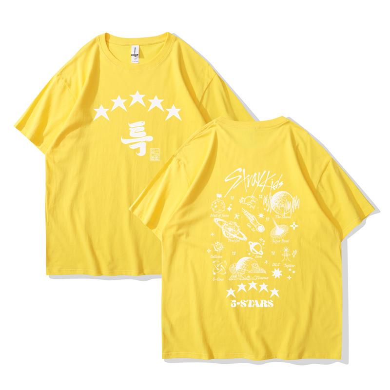 Camiseta de Algodão de Verão Kpop Street Kids 5 estrelas Manga Curta Estética Estampa de Álbum de Música camiseta homens mulheres e crianças peça única