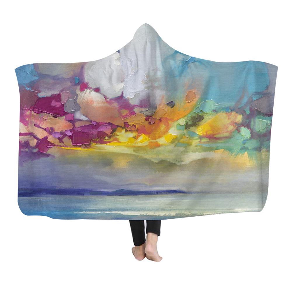 Custom Printed Thick Crystal Velvet Cloak Hooded Blanket Nap Casual Sofa Fluffy Blanket for Winter
