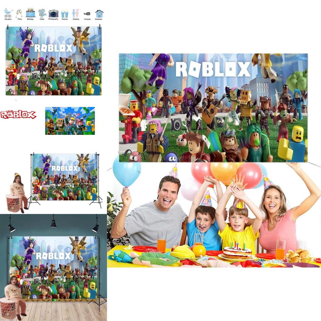 Roblox Boys' Game Birthday Party Decoration Banner 5x3 Ethylene Photography Backdrop Cloth