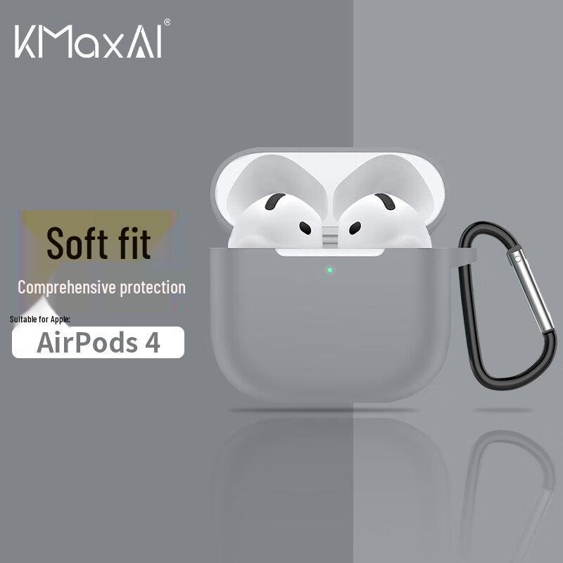 KMaxAI Silicone Case for Apple AirPods 4 with Hook серый