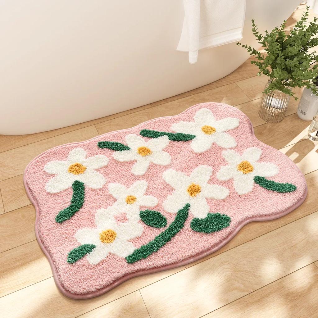 Creative Flower Bath Mat Home Bathroom Decoration Rug Thickened Flocking Super Fiber Carpet Absorbent Foot Mat Anti-slip
