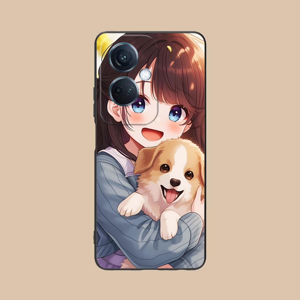 Girl Dog Puppy Matte TPU Mobile Phone Case for OPPO Reno 14 13 12 11 10 9 8 7 6 5 F T Pro 5G Colorful Printing Cover