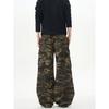 Kisko American Retro Multi-Pocket Drape Camouflage Flared Cargo Pants Unisex Trendy Straight Loose Casual Pants