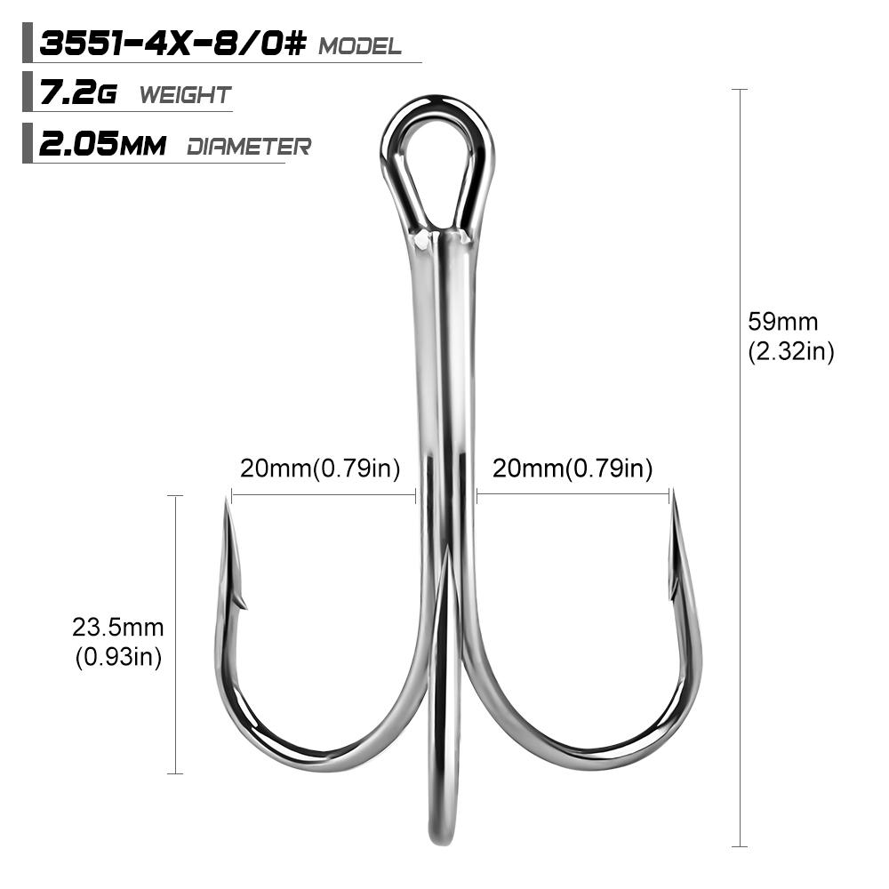 PROBEROS 4X Treble Fishing Hook High Carbon Steel Hook 6/0#-10/0# Fishhooks Fishing Tackle 10pcs/bag