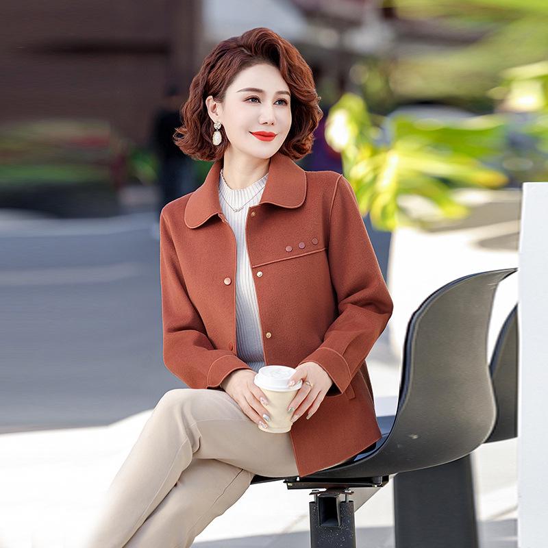 Double-Sided Wool Coat for Petite Middle-Aged Women - Spring & Autumn Style