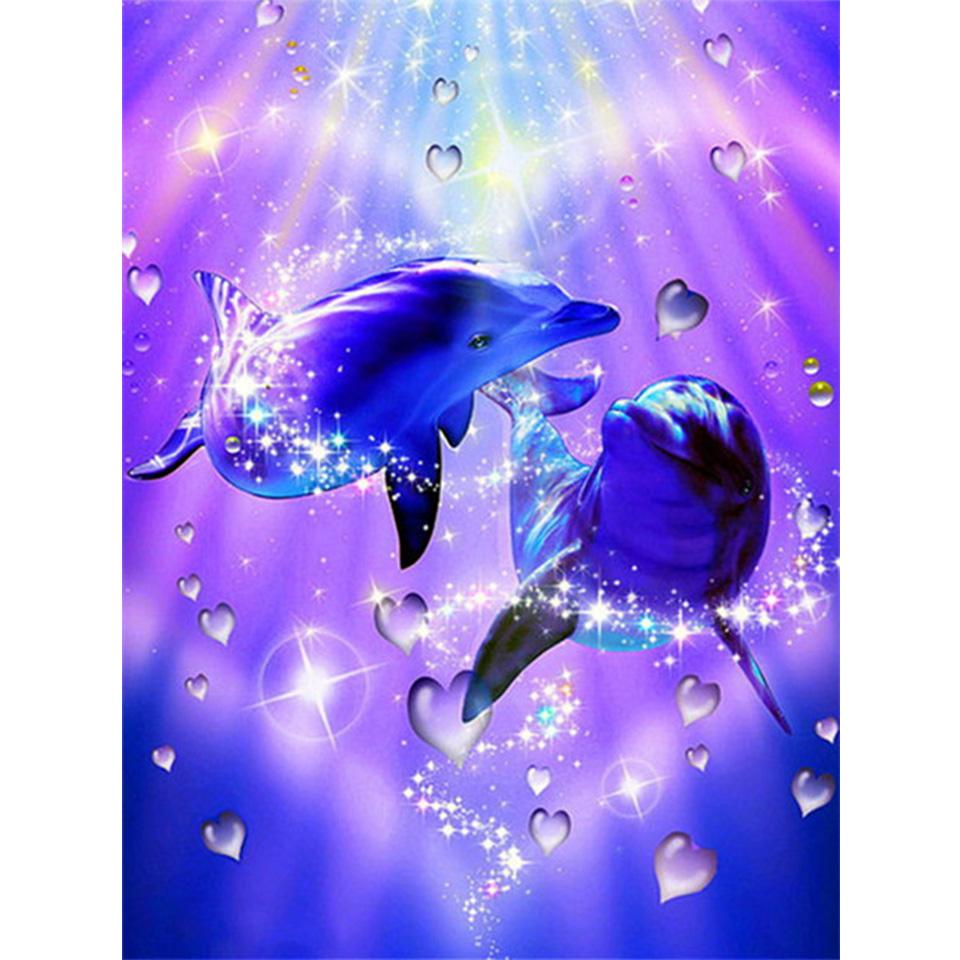 5D DIY Diamond Painting Full Round Animal Dolphin Diamond Embroidery Painting Cross Stitch Kit Home Decoration Rhinestone Gift