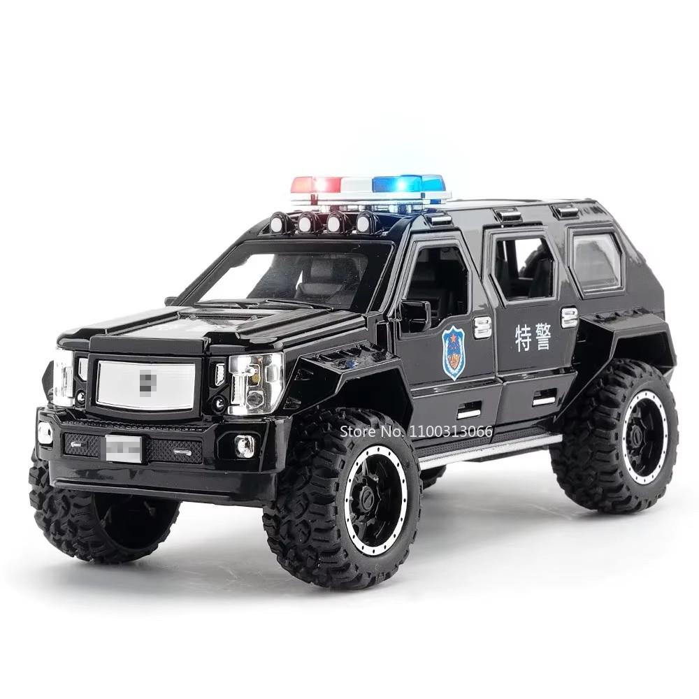 1:24 Alloy Diecast YiWeiKe QiaoZhiBaDun Police Cars Models Toy Light Sound Vehicles Rubber Tires Car Toy for Kids Festival Gifts