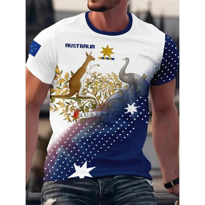 

Summer Round Neck 3D Australia Flag Graphic Print Top Fashionable Casual Short Sleeved Men s T-shirts XL